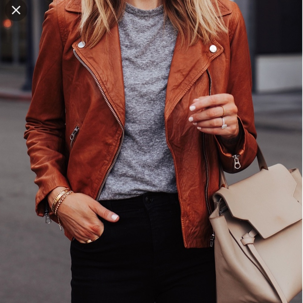 Madewell washed leather motorcycle jacket dried cedar